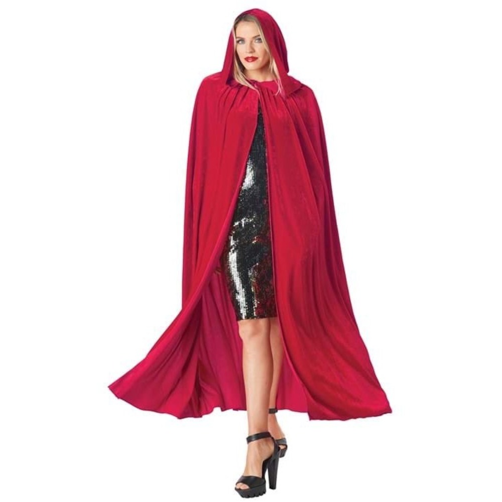 Red Velvet Hooded Cape Full Length Costume Cloak Cosplay Halloween Unisex